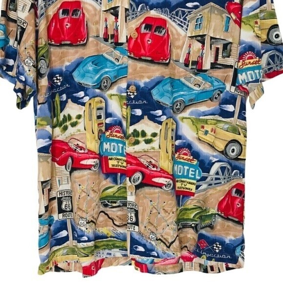 Vintage 80s Paradise Found Route 66 Cars Motel Honolulu Hawaii Hawaiian Shirt - Picture 5 of 10